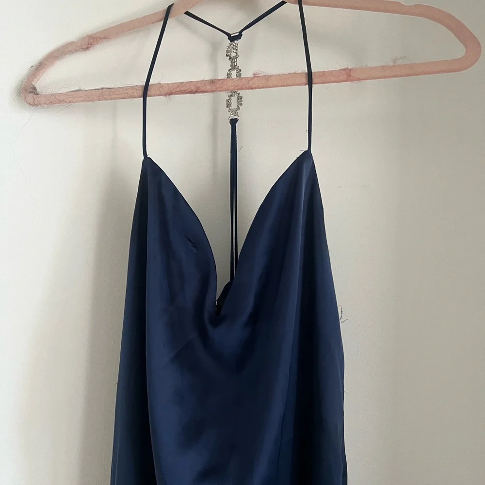 Worn once. Silk Navy Blue Zara Midi - Picture 2 of 5